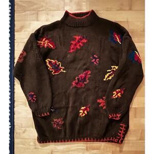 VTG Marsh Landing cotton blend brown fall leaves knit sweater M